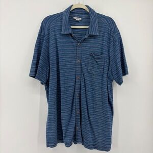 Carbon2Cobalt Mens XL Blue Short Sleeve Button Down Striped Cotton Shirt Casual